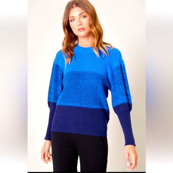 Sugarlips Sweaters - SUGAR LIPS STRIPED BLUE COLOR BLOCKED SWEATER SZ XL NWOT